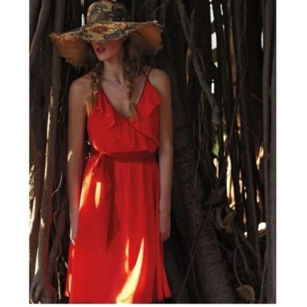 Girls From Savoy Anthropologie Red V-Neck 100% Silk Halter Strappy Dress Size 4